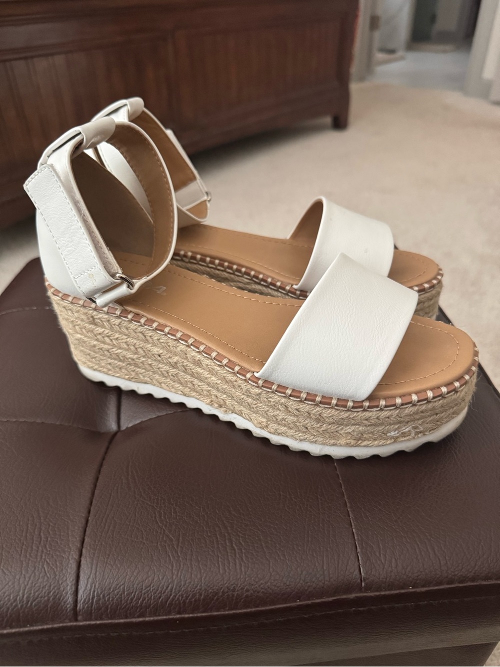 Soda White Espadrille Platform Sandals with Ankle Strap